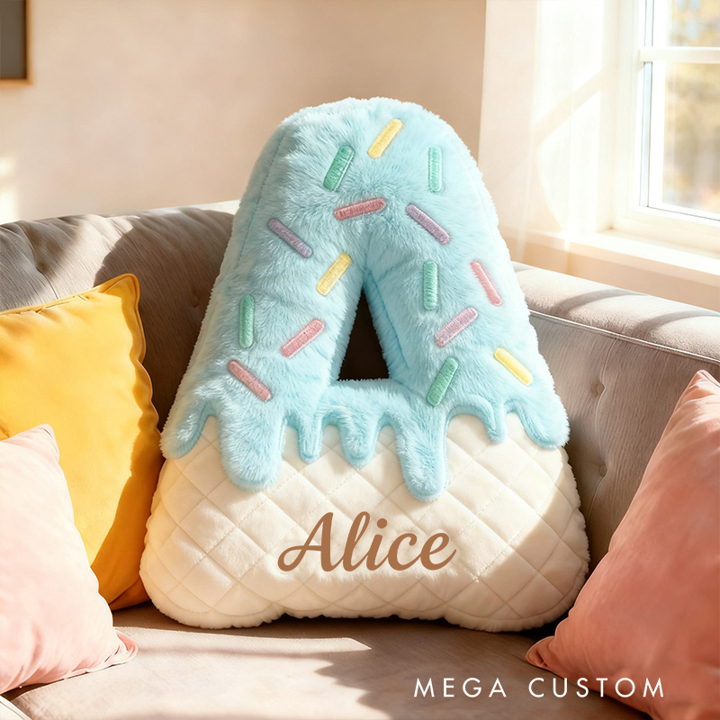 Personalized Ice Cream Letter Name Custom Kids Gift Sweet Dessert Colorful Fun Soft Decorative Graphic 3D Print Pillow