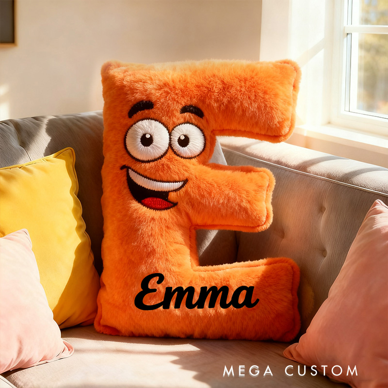 Personalized Funny Letter Cartoon Face Name Custom Kids Gift Bright Color Soft Playful Decorative Graphic 3D Print Pillow