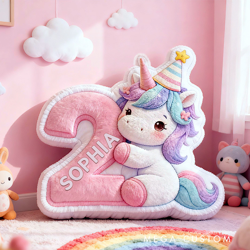 Personalized Rainbow Number Custom Name Soft Decorative Gift Cute Baby Birthday Nursery Room Colorful Graphic 3D Print Pillow
