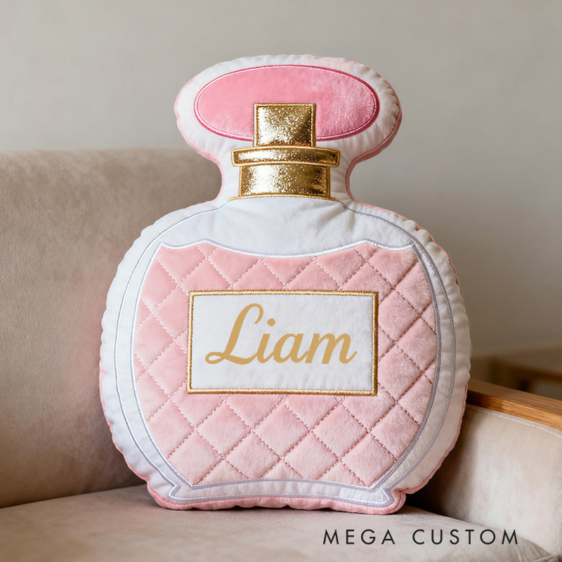 Personalized Perfume Bottle Star Custom Name Soft Decorative Gift Elegant Princess Style Cozy Bedroom Dream Pink Luxury Lovely Graphic 3D Print Pillow