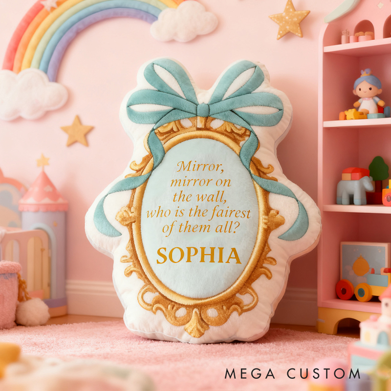Personalized Princess Mirror Shape Custom Name Soft Decorative Gift Fairytale Princess Style Elegant Nursery Room Charming Quote Graphic 3D Print Pillow