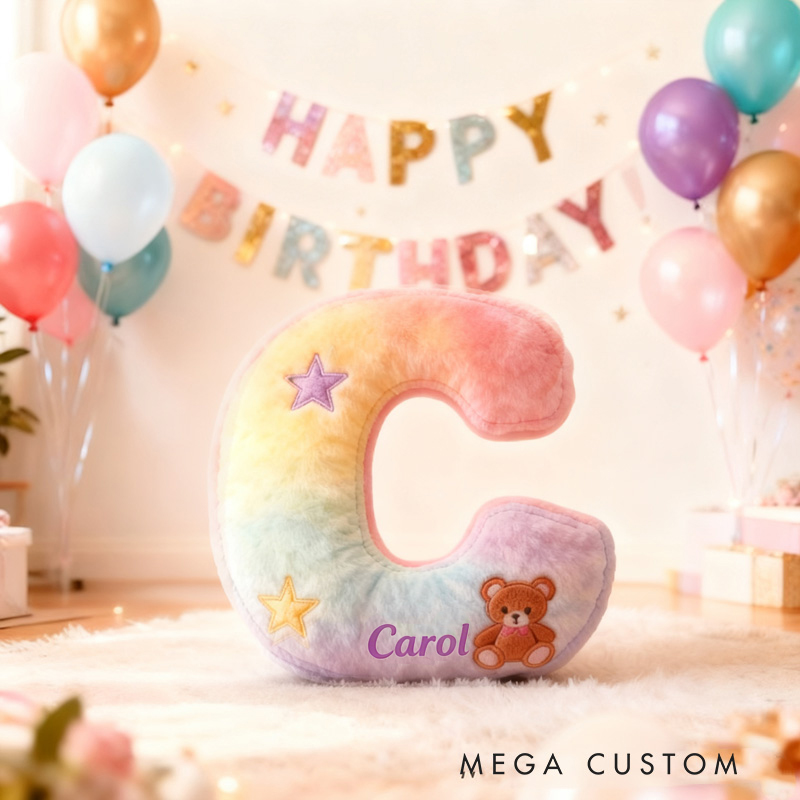 Personalized Rainbow Letter Birthday Gift Cute Name Custom Kids Room Colorful Soft Decorative Graphic 3D Print Pillows