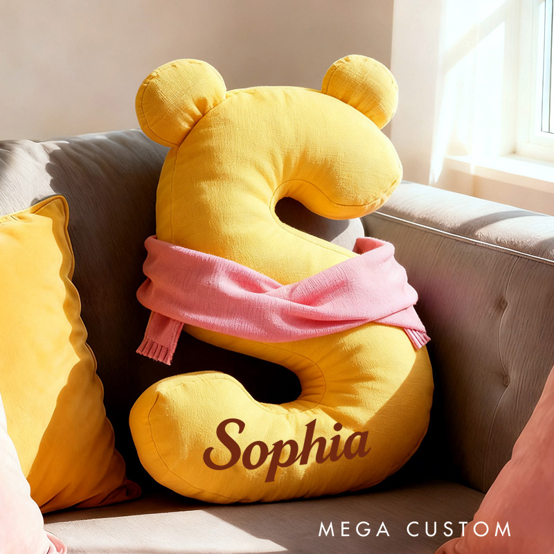 Personalized Bear Letter Name Custom Kids Gift Cute Yellow Soft Cozy Decorative Graphic 3D Print Pillow Gift for Kids Family