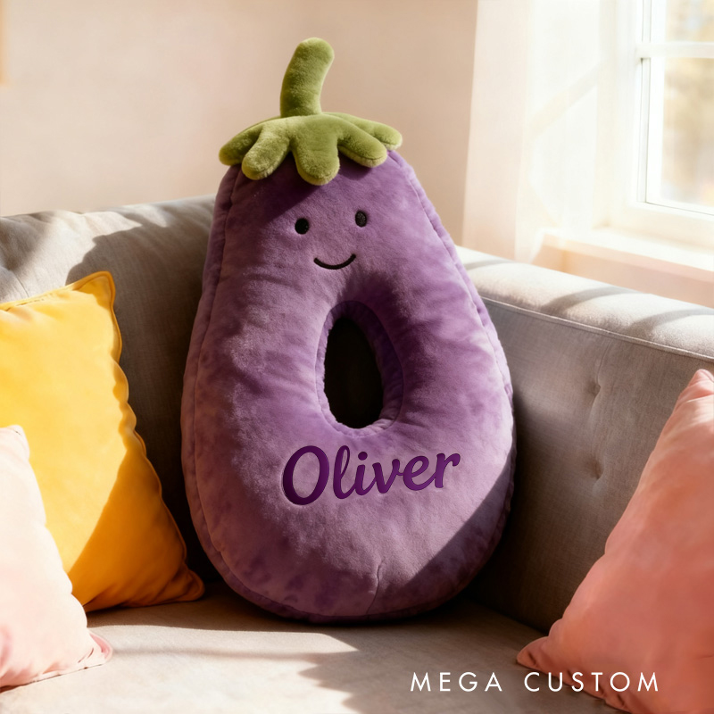 Personalized Eggplant Letter Name Custom Kids Gift Funny Purple Vegetable Soft Cute Decorative Graphic 3D Print Pillow Funny Gift for Kids Family