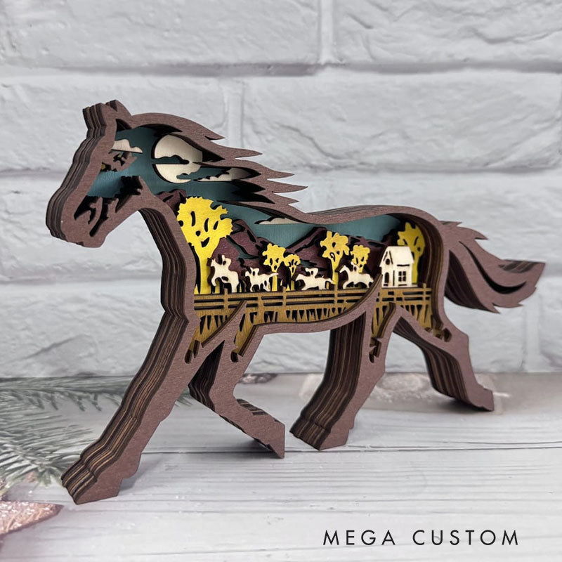 Personalized Handcarved Wooden 3D Horse with LED Lights Birthday Gifts for Kids