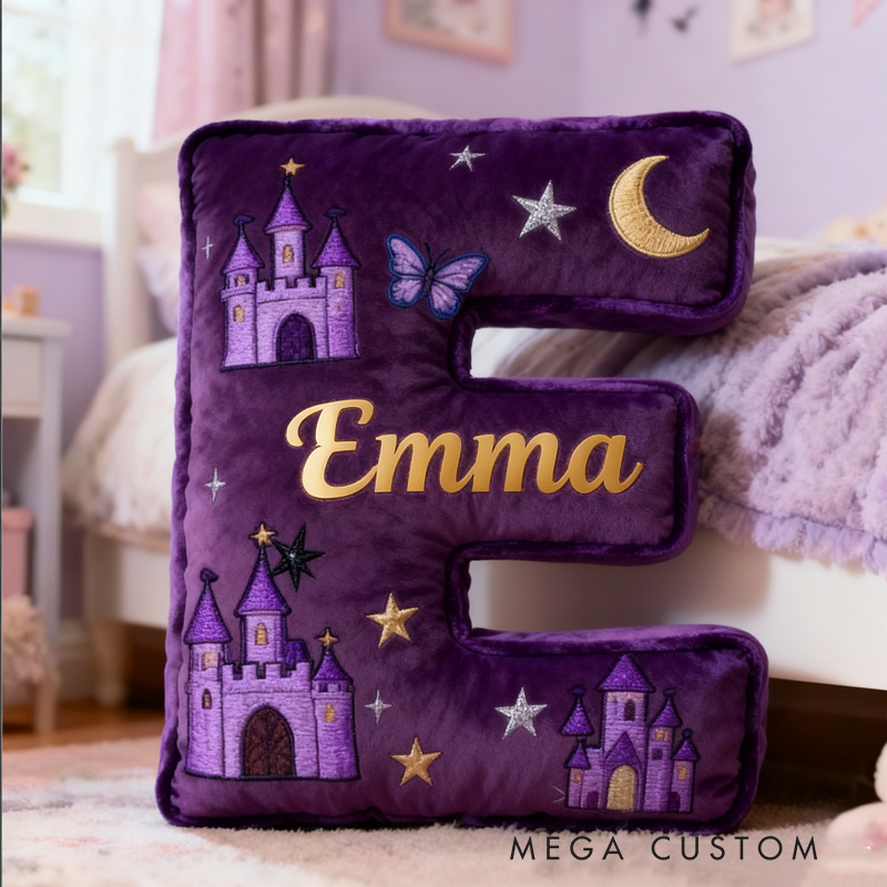 Personalized Dreamy Purple Castle with Name Graphic 3D Print Pillow Christmas Gift for Kids Birthday Gift