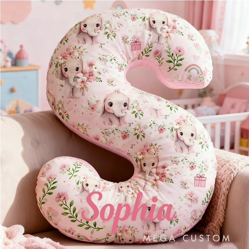 Personalized Watercolor Pink Elephant with Name Graphic 3D Print Pillow Christmas Gift for Kids Birthday Gift