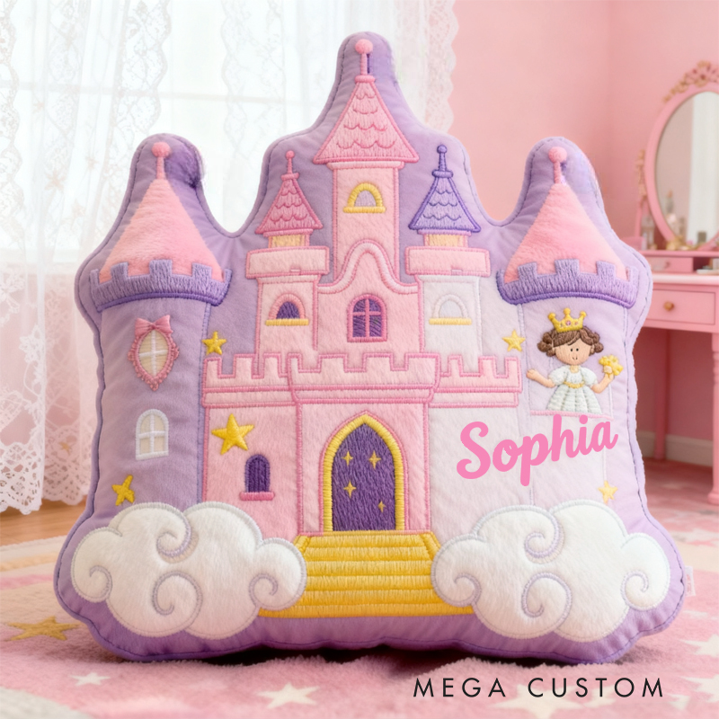 Personalized Cartoon Princess Cloud Castle with Name Graphic 3D Print Pillow Christmas Gift for Kids 