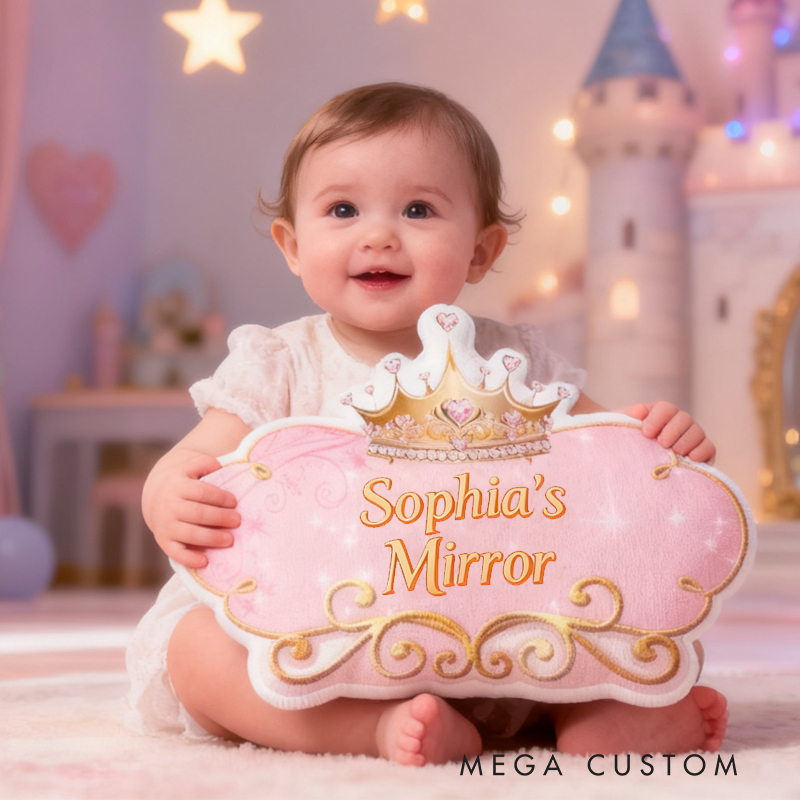 Personalized Pink Princess Mirror with Name Graphic 3D Print Pillow Christmas Gift for Kids 
