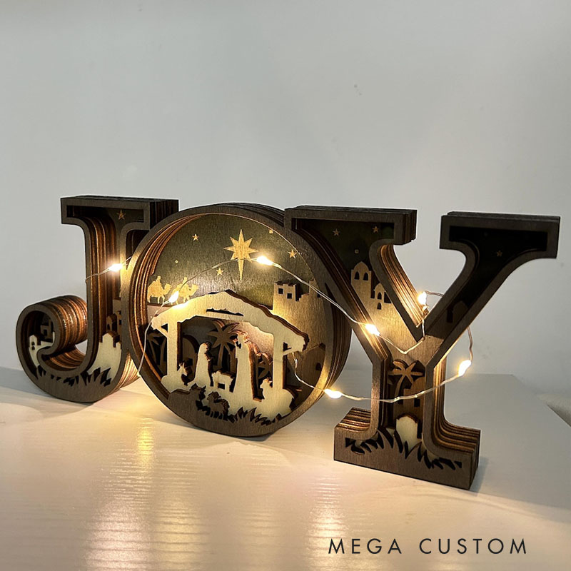 Personalized 3D Carved Wooden JOY Letter Ornaments Religious Christian Gift