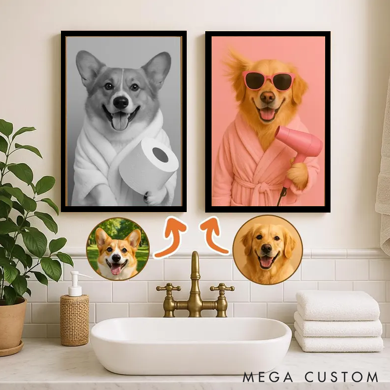 Personalized Pet Lover Custom Pet Portrait Bathroom Art Pet Portrait