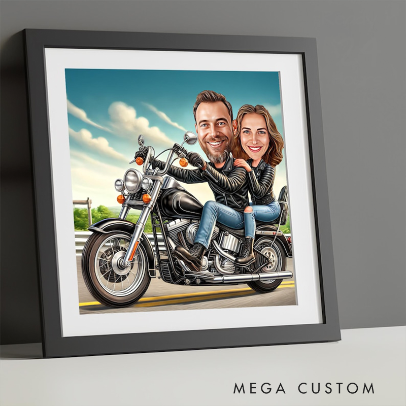  Personalized Chopper Couple Portrait Personalized Biker Caricature Motorcycle Couple Drawing Funny Gift for Motorcycle Lovers or Anniversaries