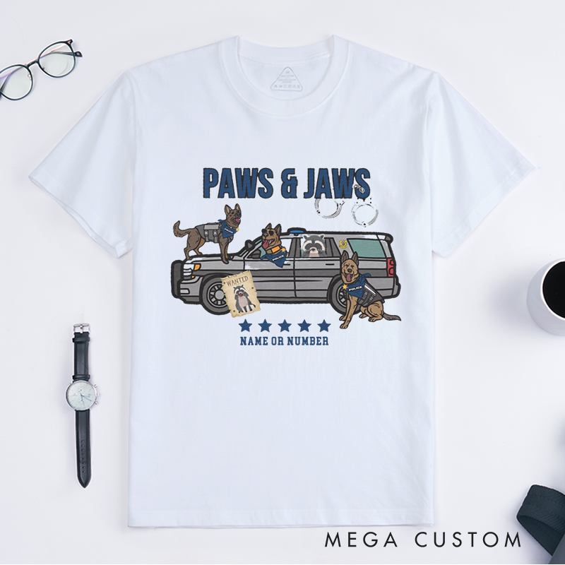 Personalized Humorous Police Paws and Jaws K9 Police Design Gift for Police Officer T-Shirt