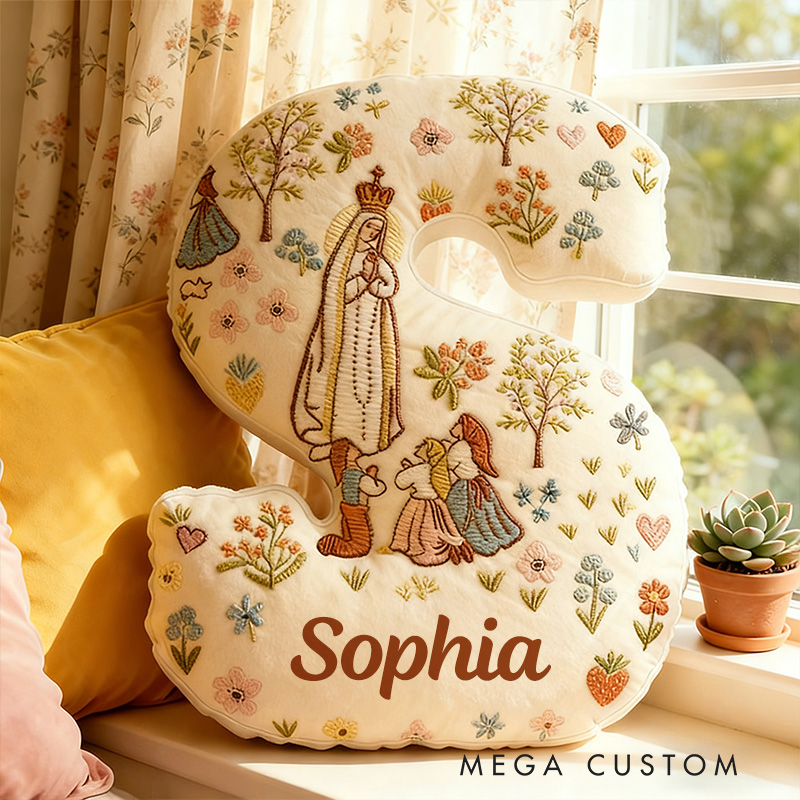 Personalized Our Lady of Fatima Letter Pillow with Custom Name Graphic 3D Print Pillow Home Decor Religious Gift Catholic Gift