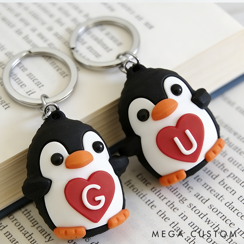 Personalized 3D Printed Penguin Couple Keychain Valentines Day for Couple Gift for Her