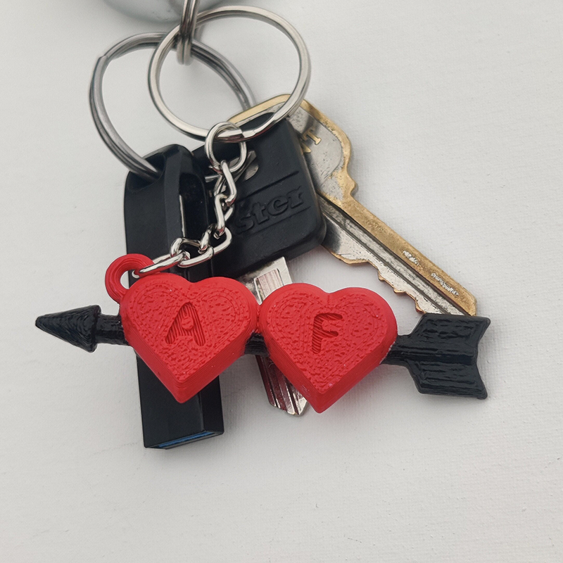 Personalizable Arrow through Hearts Keychain 3D Printed Gift for Valentine Gift Couple Gift 