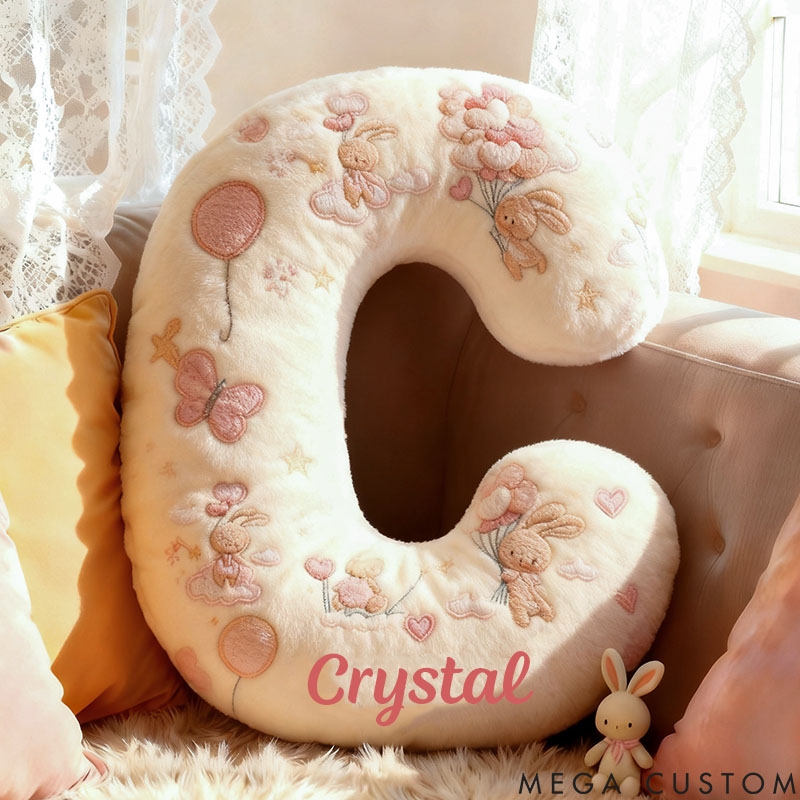 Personalized Flower Girl Graphic 3D Print Rabbit Heart Balloon 26 Letter Pillow Custom Girl Name Cushion Wedding Gift for Girl Christmas Gift for Her