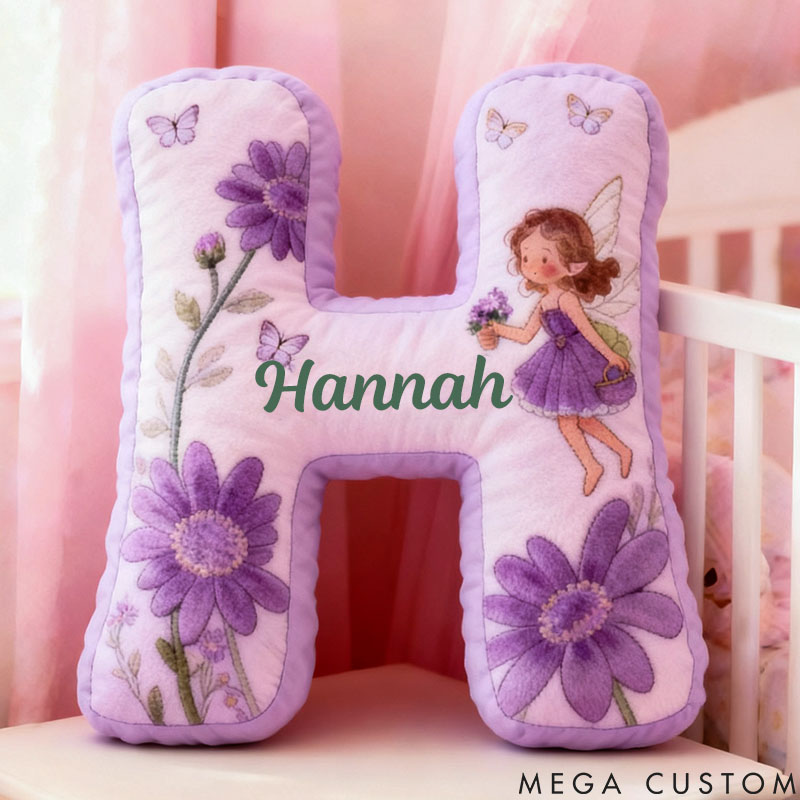 Personalized Flower Girl Purple Floral Fairy Graphic 3D Printed Pillow Custom Girl friend Name Cushion Valentine's Day Gift Christmas Gift for Her