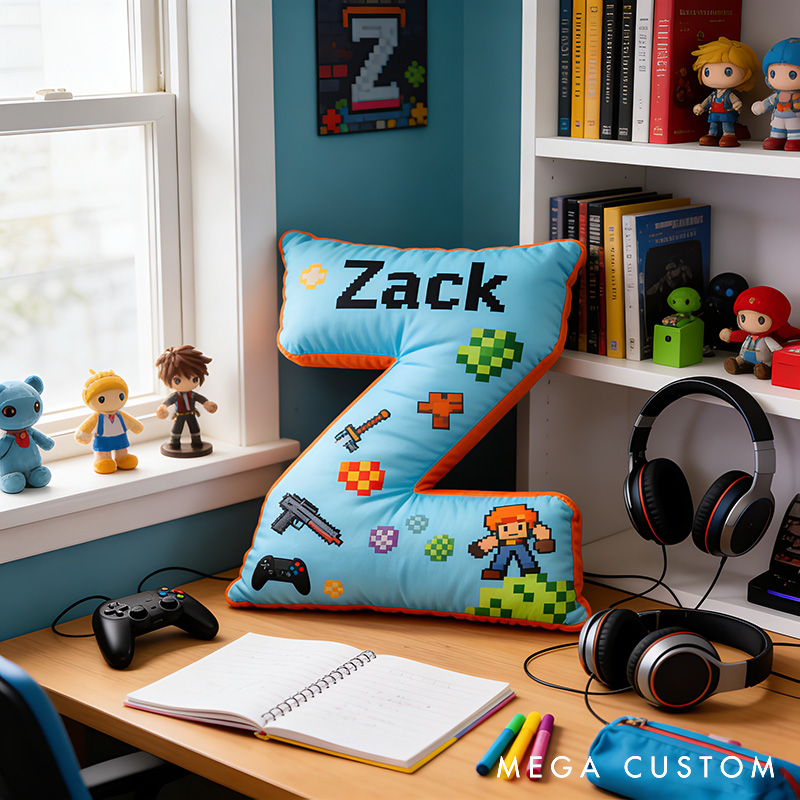 Personalized Game Controller Pixels Letter Pillow with Your Name Perfect Gift for Gamers and Kids