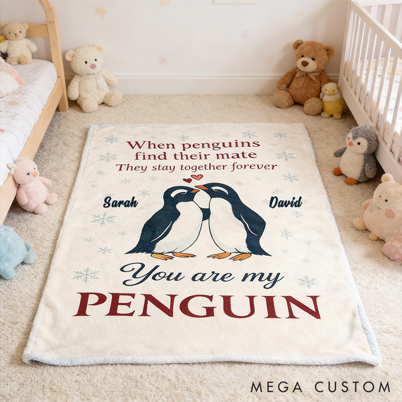Personalized You Are My Penguin Couple Blanket Custom Names Cozy Gifts for Couple for Wife Husband Valentine's Gifts for Girlfriend Boyfriend