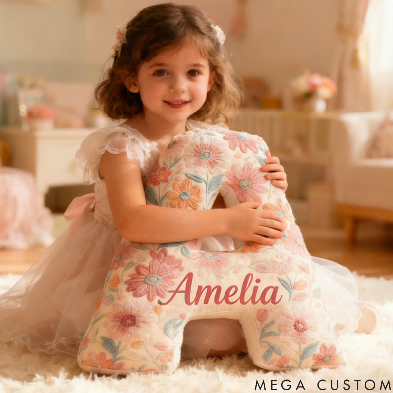 Personalized Flower Girl Pink Vibrant Floral 26 Letters Pillow Custom Girl friend Graphic 3D Printed Cushion Christmas Valentine's Day Gift for Her