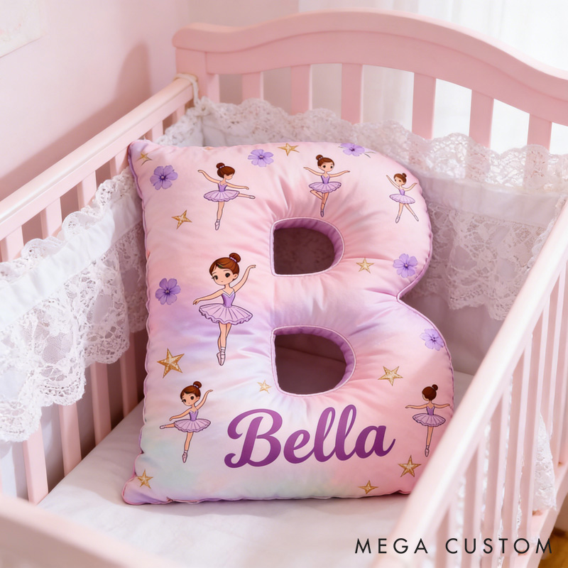 Personalized Ballet Dancers Cartoon Pillow with Name Soft Stuffed Toy for Kids and Ballet Dancer Unique Decorative Cushion for Girls' Room