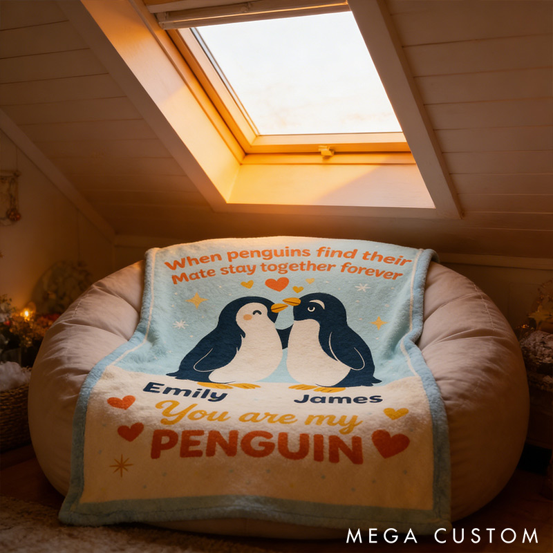 Personalized You Are My Penguin Couple Blanket Custom Names Cozy Gifts for Couple for Wife Husband Valentine's Gifts for Girlfriend Boyfriend