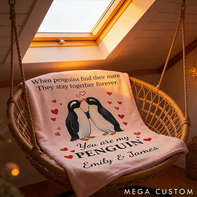 Personalized You Are My Penguin Couple Blanket Custom Names Cozy Gifts for Couple for Wife Husband Valentine's Gifts for Girlfriend Boyfriend