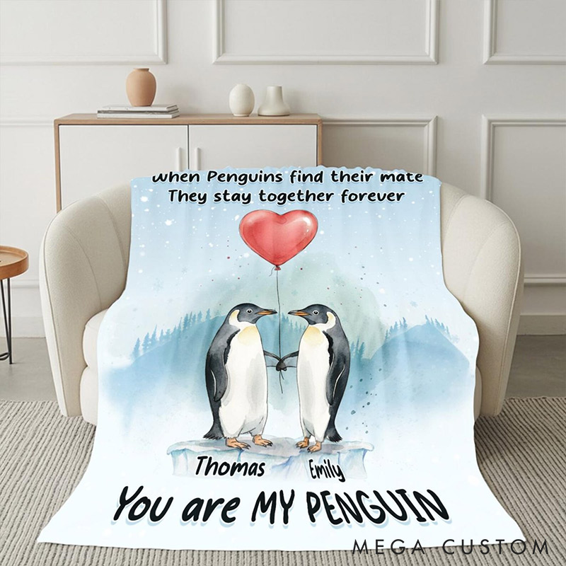 Personalized You Are My Penguin Couple Blanket Custom Names Cozy Gifts for Couple for Wife Husband Valentine's Gifts for Girlfriend Boyfriend