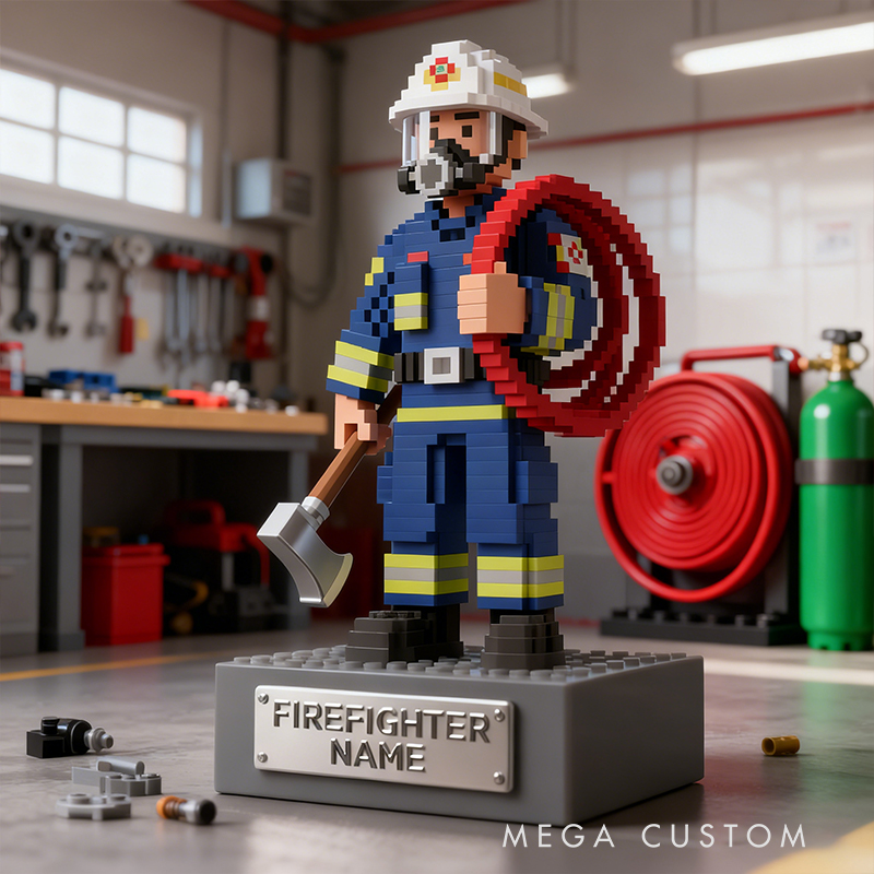 Personalized Firefighter Pixel-Style Desktop Figurine Gift for Firefighting Fans
