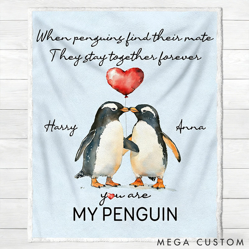 Personalized You Are My Penguin Couple Blanket Custom Names Cozy Gifts for Couple for Wife Husband Valentine's Gifts for Girlfriend Boyfriend