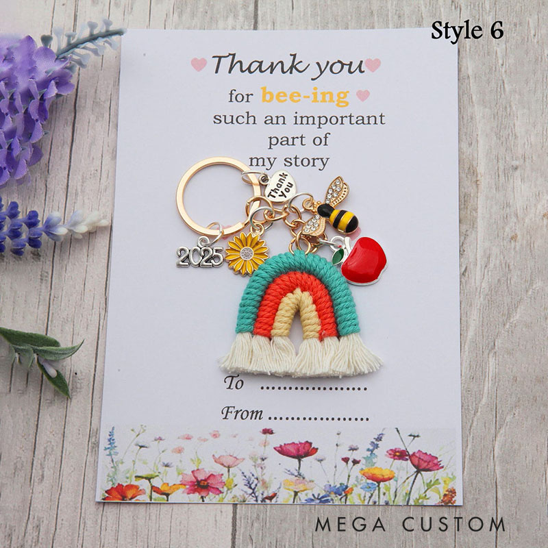 Personalized Rainbow and Bee Keychain Teacher's Day Gift for Teachers