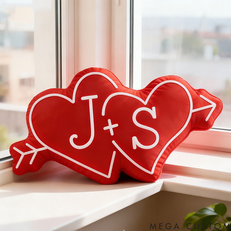 Personalized Couple Arrow Through Hearts Pillow Custom Boyfriend  Girlfriend Initials Pillow Valentine's Day Pillow Wife First Christmas Gift for Her