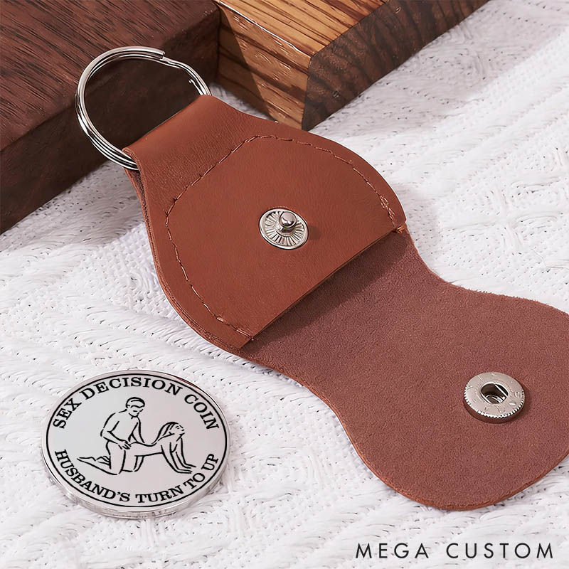 Personalized Couples Sex Decision Coin Keychain Custom Naughty Decision Coin with Leather Keychain Pocket Hug Gift