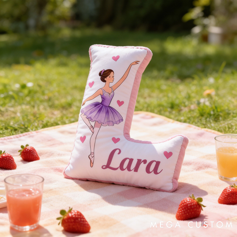 Personalized Ballet Dancers Cartoon Letter Pillow with Name Soft Stuffed Toy for Kids and Lover Unique Decorative Cushion for Girls' Room for Valentine's Day Anniversary birthday
