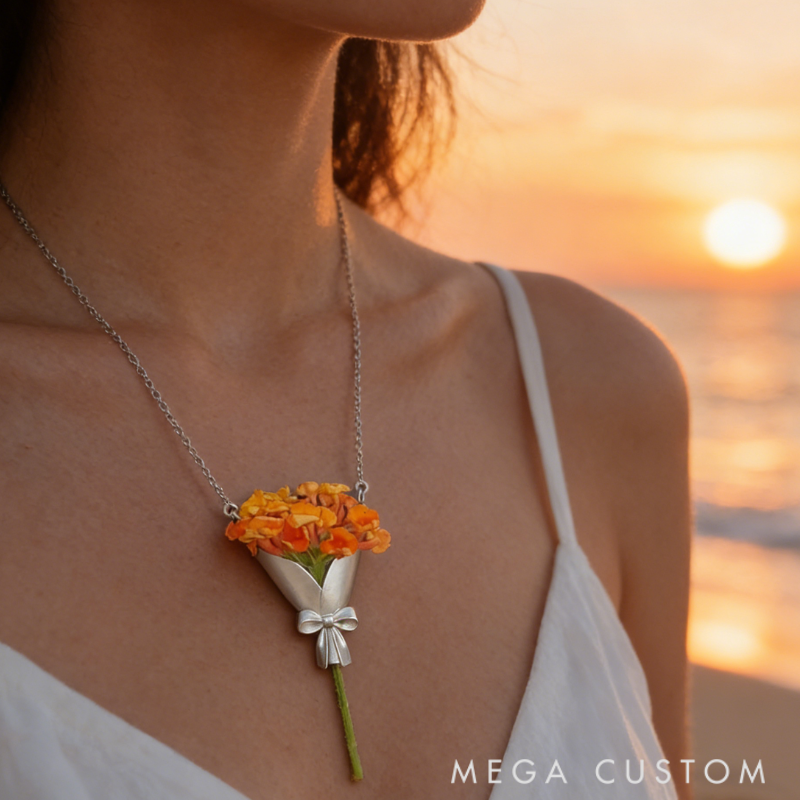 Personalized Customizable Floral Necklace Refreshing Vibe Unique Gift Choice DIY Flower Bouquet Pendant for Her