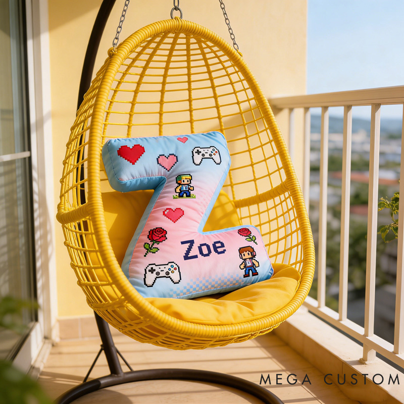 Personalized Game Controller Pixels Letter Pillow with Name Perfect Gift for Gamers and Kids for Valentine's Day Anniversary Confession birthday