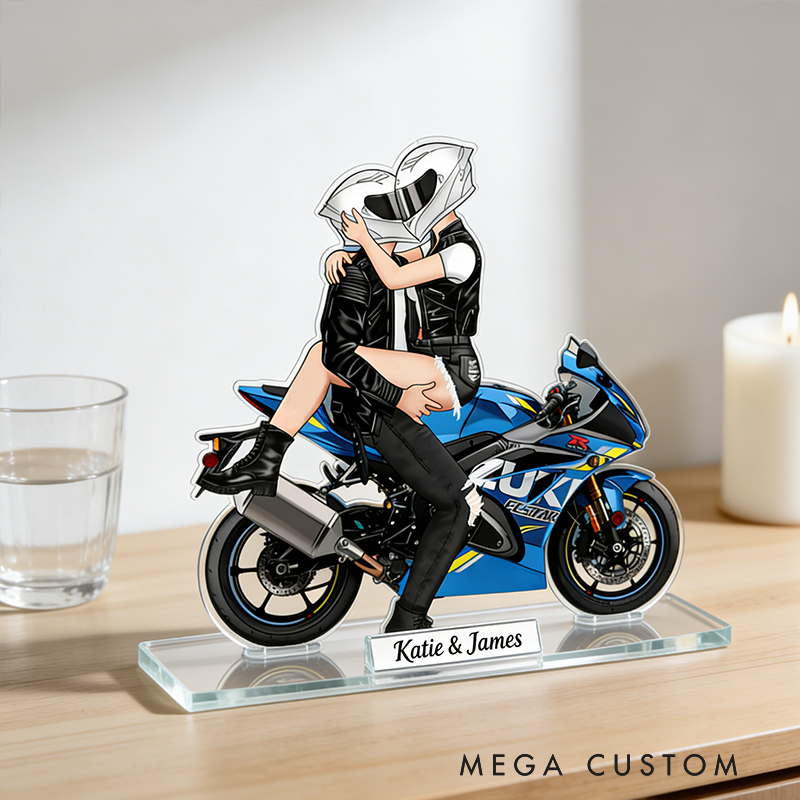 Personalized Motorcycle Couple Acrylic Plaque Custom Name Biker Lovers Desk Decor Gift for Couples and Motorcycle Enthusiasts