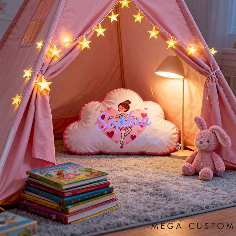 Personalized Ballet Dancers Love Cartoon Pillow with Name Soft Stuffed Toy for Kids and Lover Unique Decorative Cushion for Girls' Room for Valentine's Day Anniversary