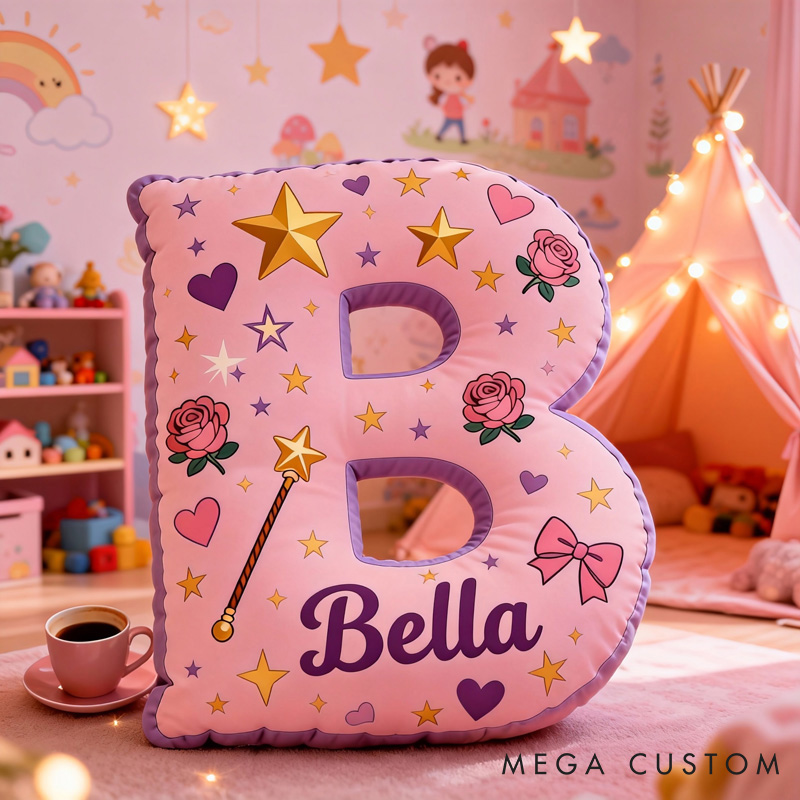 Personalized Love Cartoon Magic Letter Pillow with Name Soft Stuffed Toy for Kids and Lover Unique Decorative Cushion for Room for Valentine's Day Anniversary