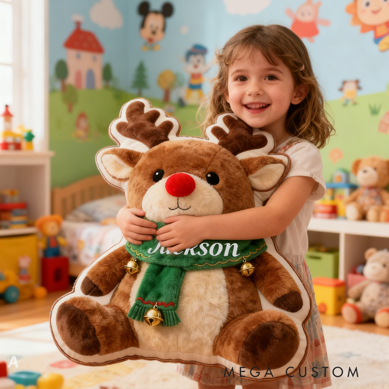 Personalized Reindeer Name Custom Soft Decorative Gift Christmas Holiday Style Cozy Festive Warm Cute Winter Home Decor Santa Magic Joyful Spirit Graphic 3D Print Pillow