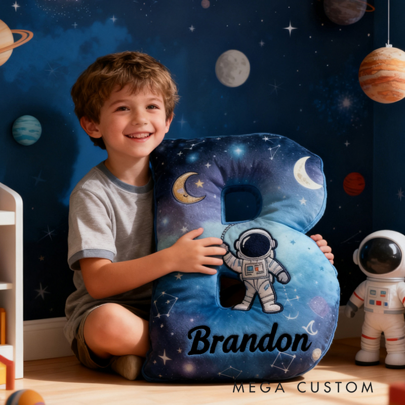 Personalized Astronaut Space Custom Name Soft Decorative Gift Galaxy Adventure Style Cozy Bedroom Star Moon Dream Cosmic Exploration Cute Graphic 3D Print Pillow