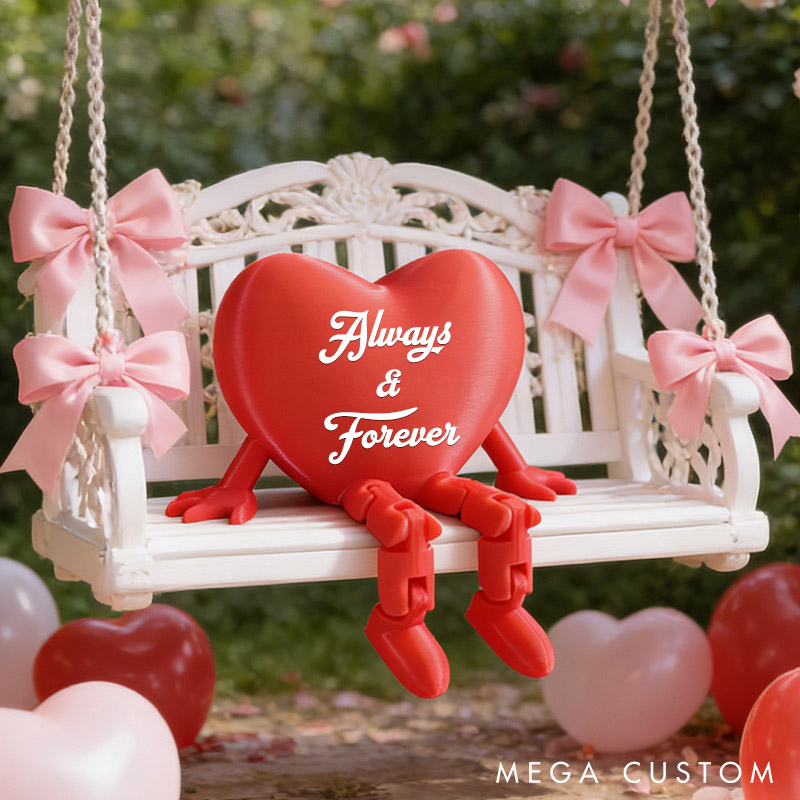 Personalized Valentine's Day Heart Decor with Dangling Legs Custom Couple 3D Printed Red Heart Table Sign with Text Anniversary Valentine's Day Gift