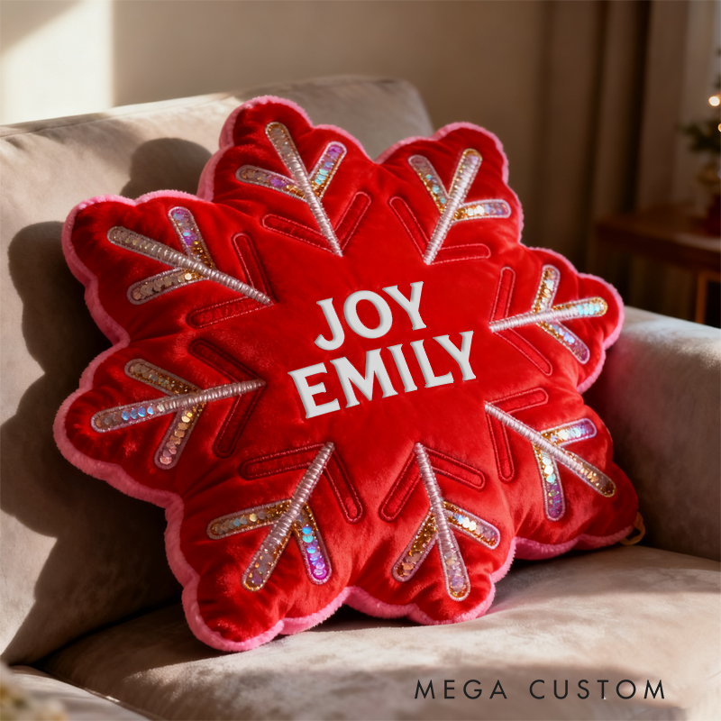 Personalized Christmas Snowflakes with Name Graphic 3D Print Pillow Christmas Gift for Family