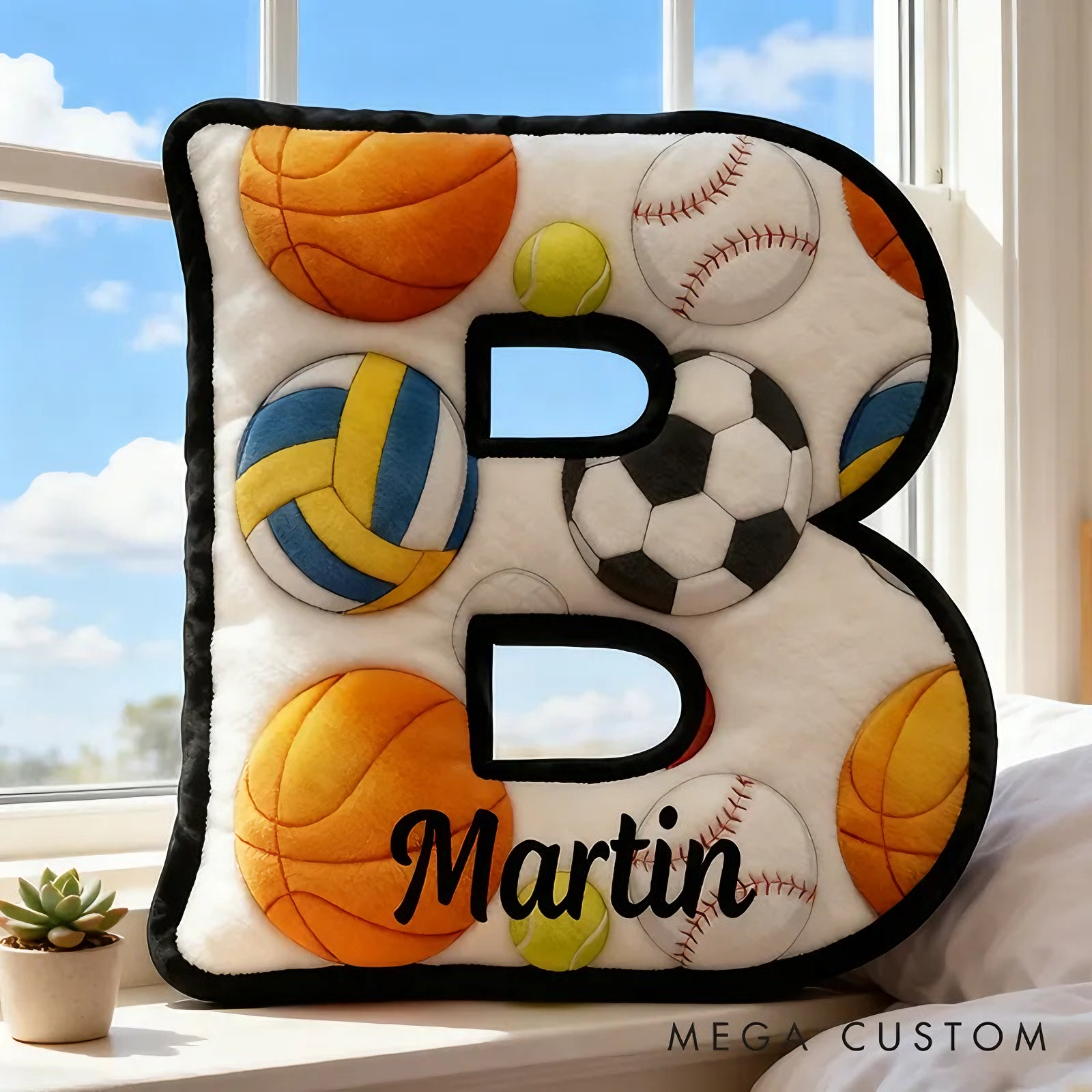 Personalized Sports Letter Pillow for Kids with Custom Name and Sports Design