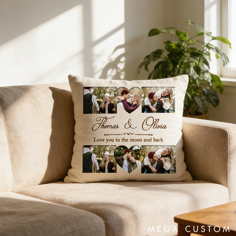 Personalized Couple Custom Photo Throw Pillow Love You to the Moon and Back Home Pillow Valentine's Day gift for Husband Wife 