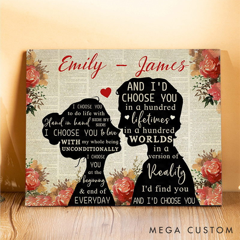 Personalized Couples Canvas Wall Art with Names Art Decorations Valentine's Day Gifts for Couple 