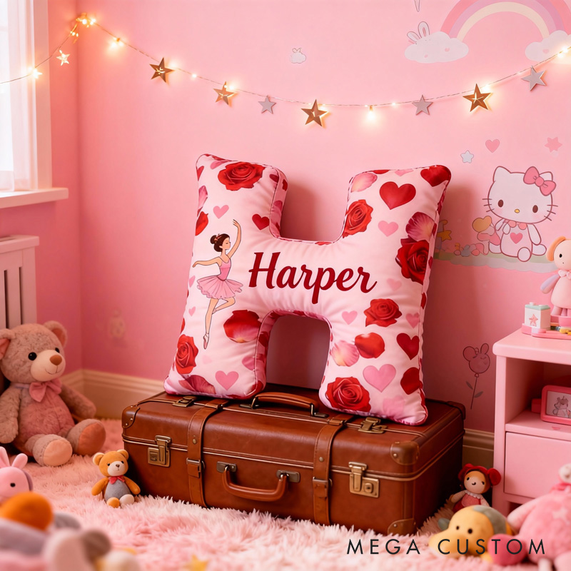 Personalized Ballet Dancers Cartoon Letter Pillow with Name Soft Stuffed Toy for Kids and Lover Unique Decorative Cushion for Girls' Room for Valentine's Day Anniversary