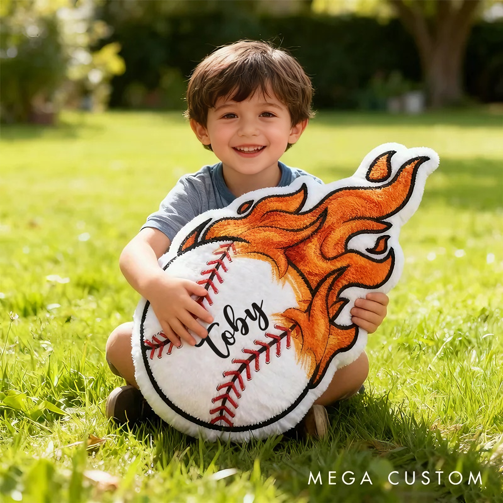 Personalized Baseball Flame Pillow with Custom Name for Sports Lovers and Kids
