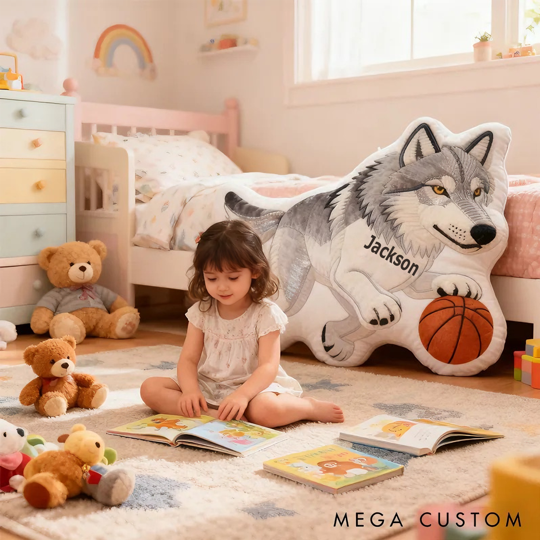 Personalized Wolf Basketball Pillow with Custom Name Design